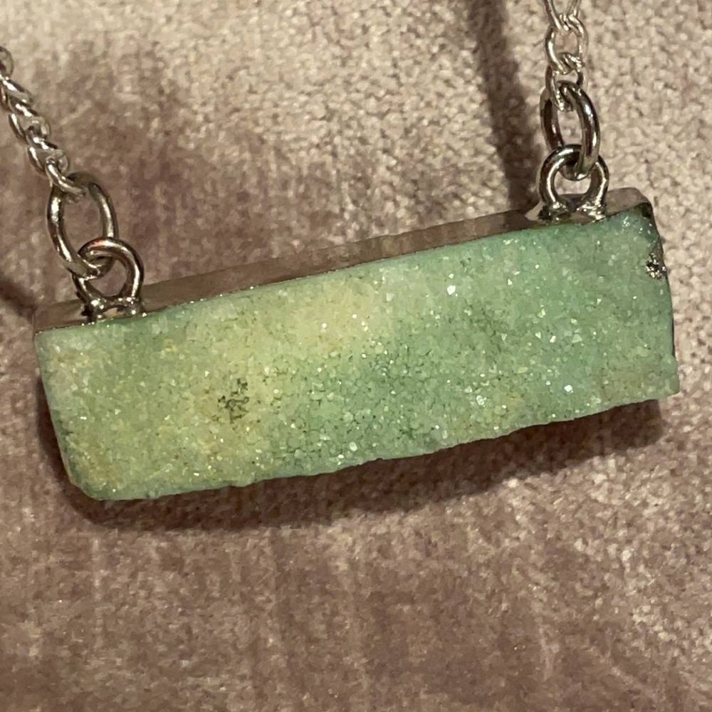 Green & Yellow Druzy Quartz Bar Necklace 16”
